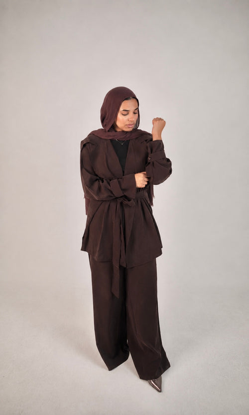 Oversized belted set _ brown