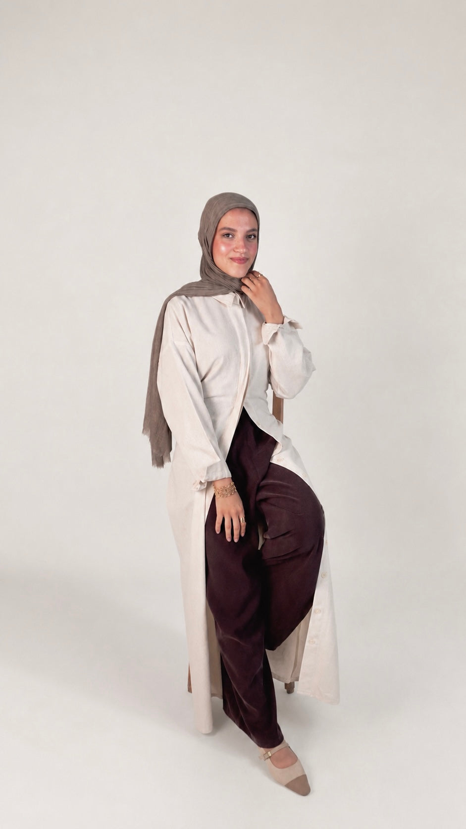 Wrap Belted Shirt Dress _ beige