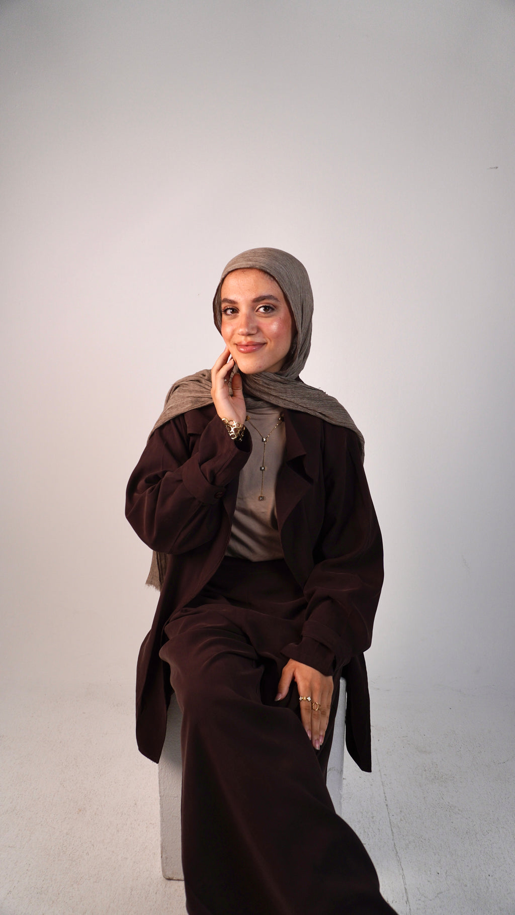 Oversized belted set _ brown
