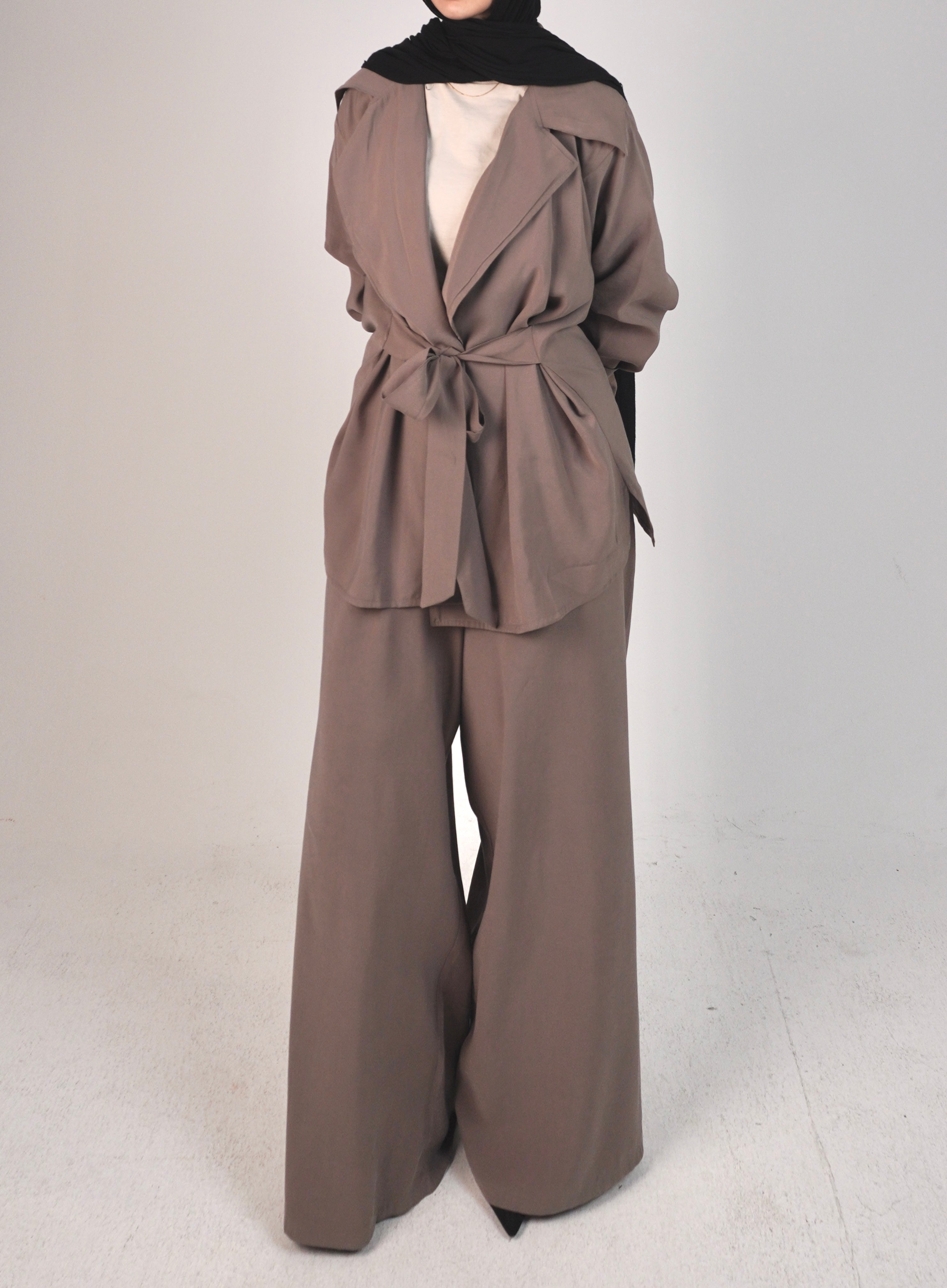 Oversized belted set _ cafe