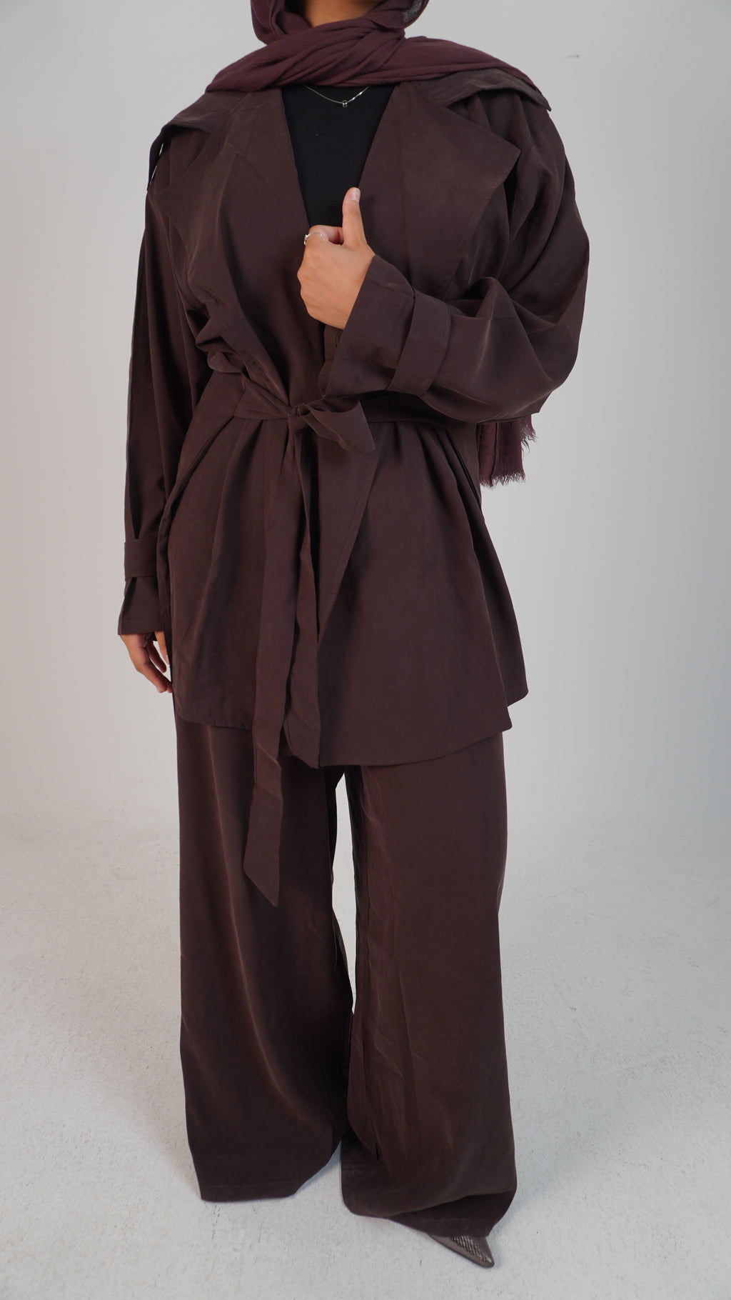 Oversized belted set _ brown
