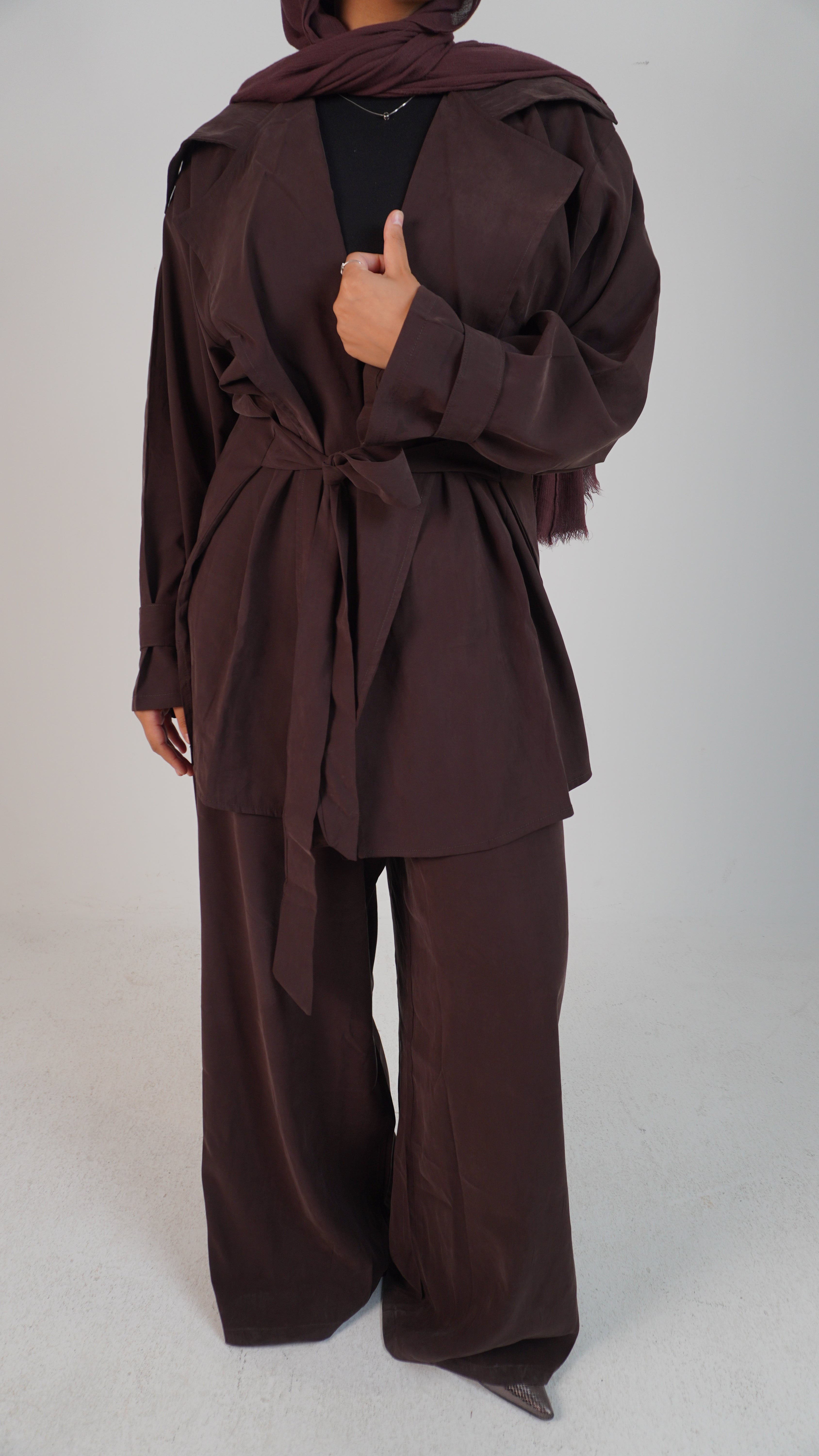 Oversized belted set _ brown