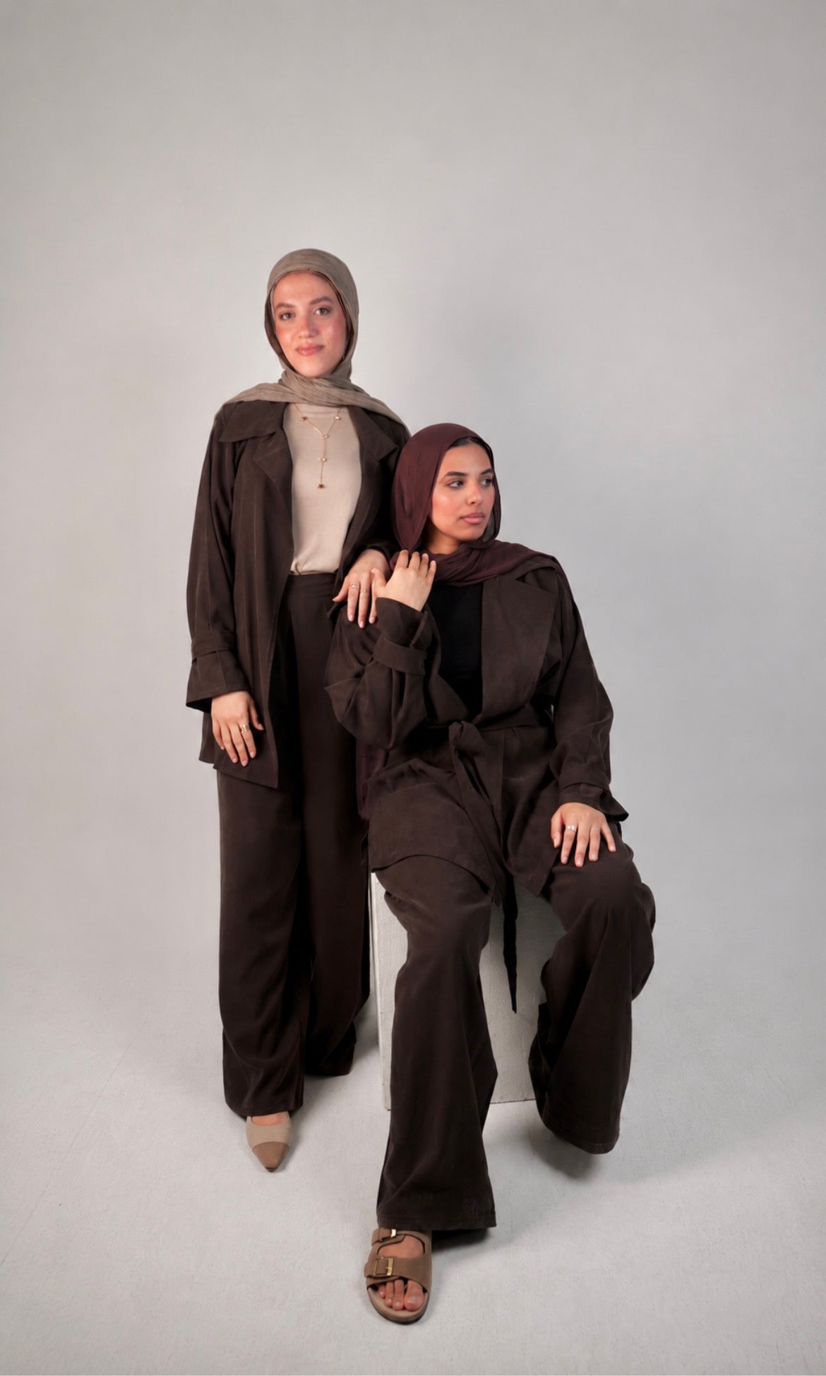 Oversized belted set _ brown