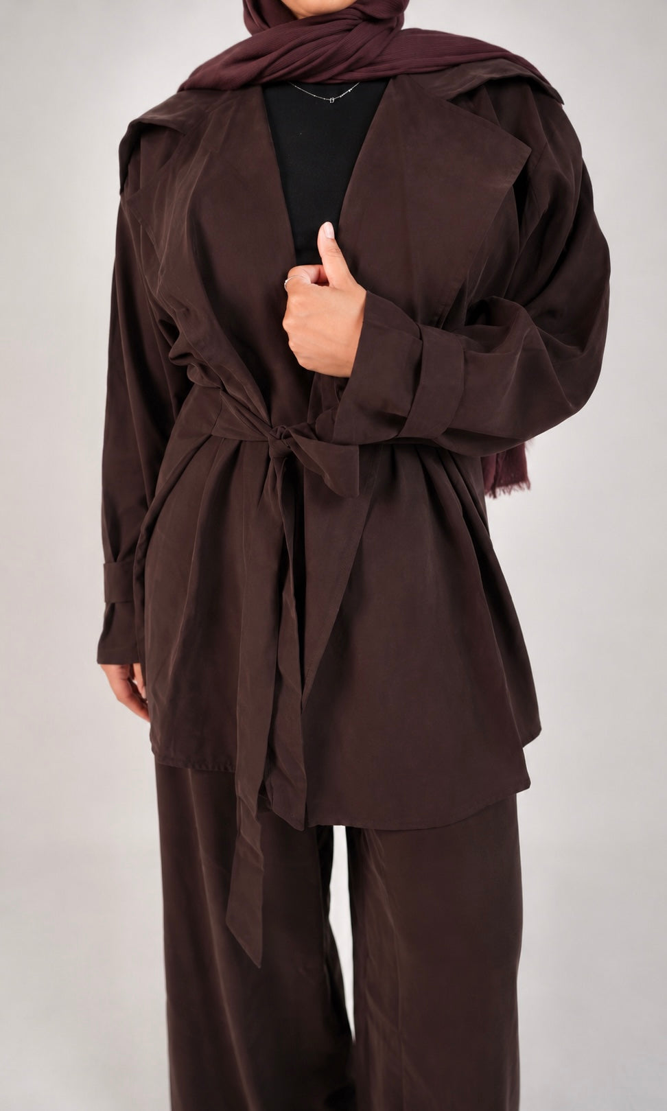 Oversized belted set _ brown
