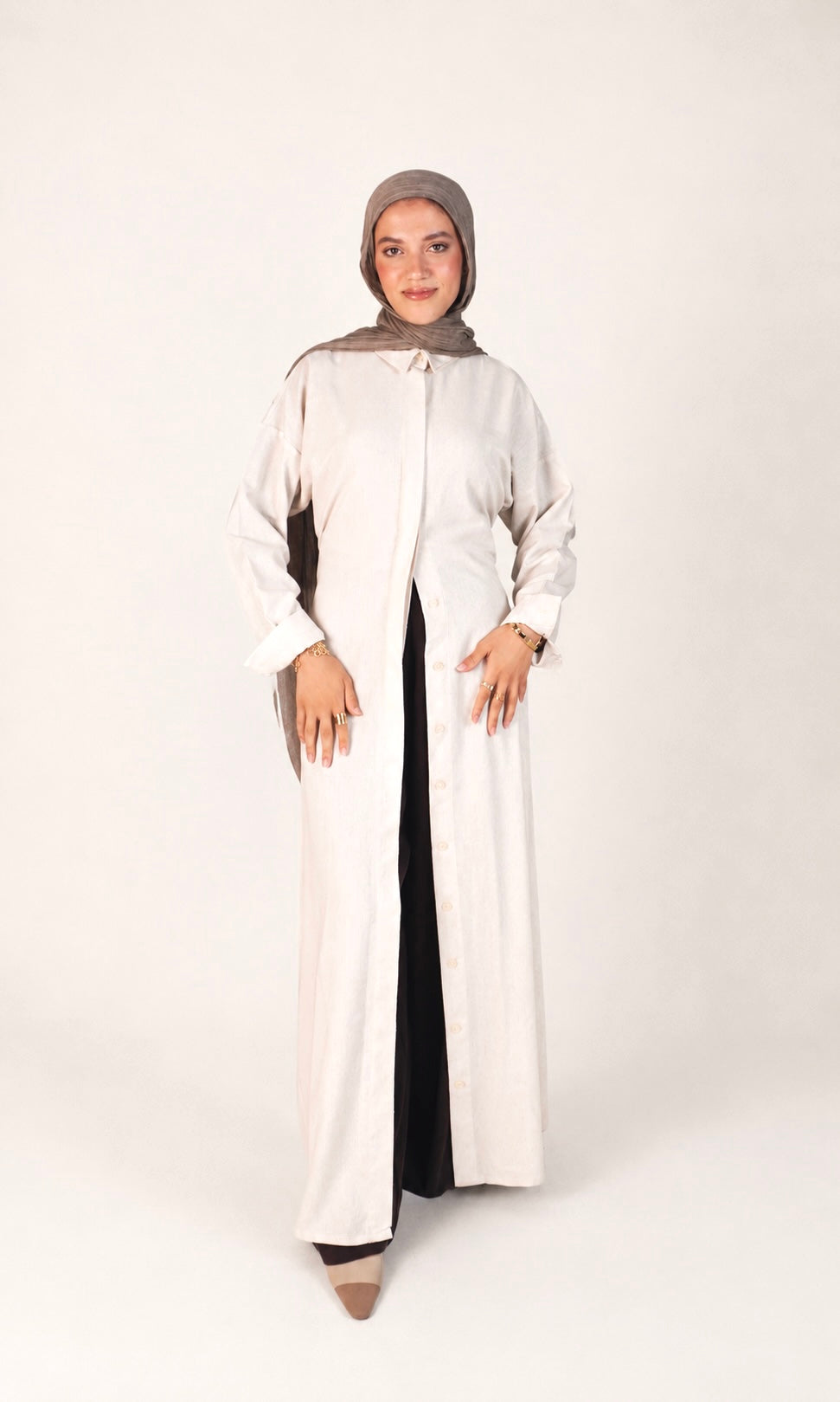 Wrap Belted Shirt Dress _ beige